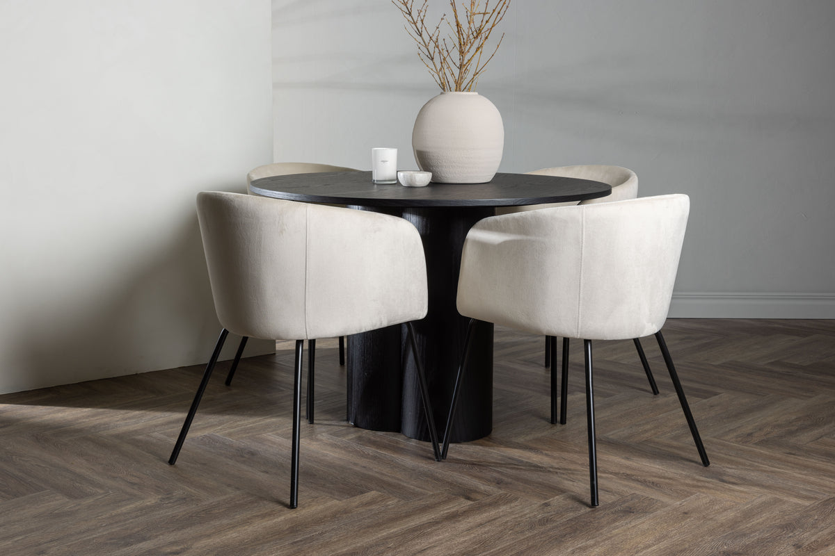 Dining Chair Beige + Round Dining Table ø110 Black