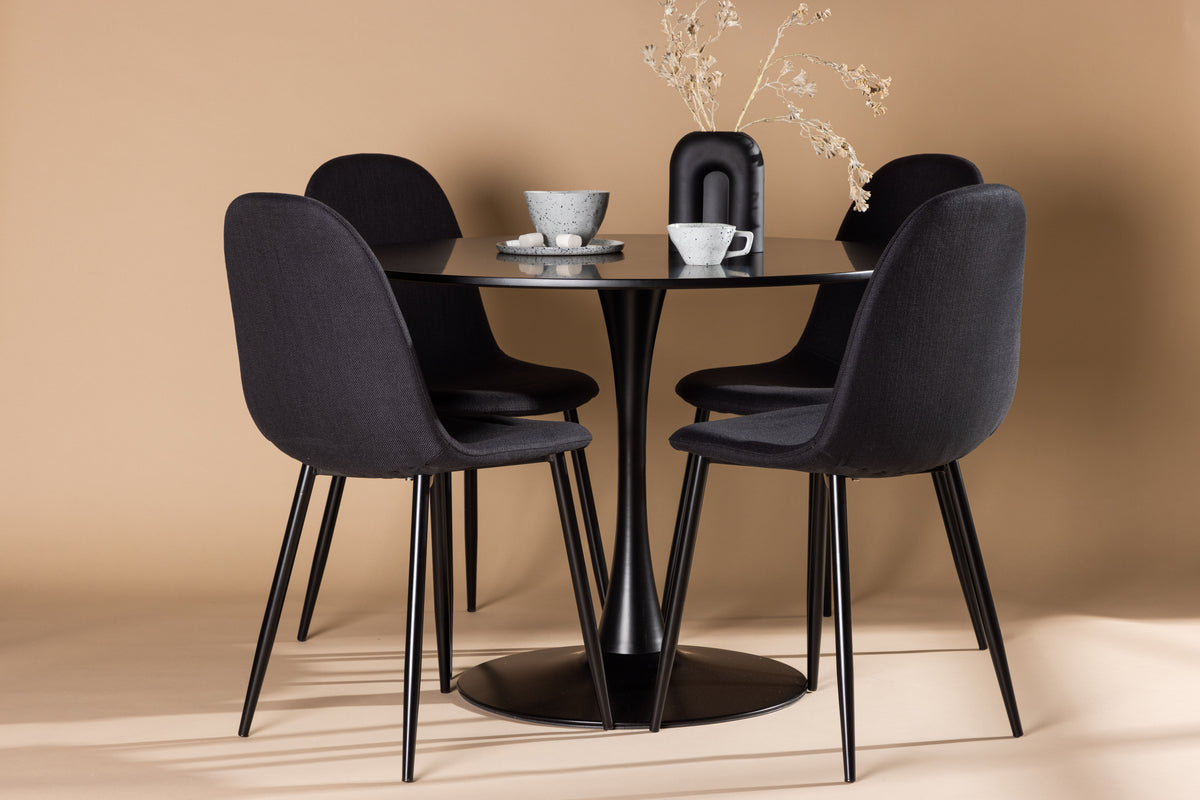 Dining Chair 2-pack Black + Round Dining Table ø100 Black