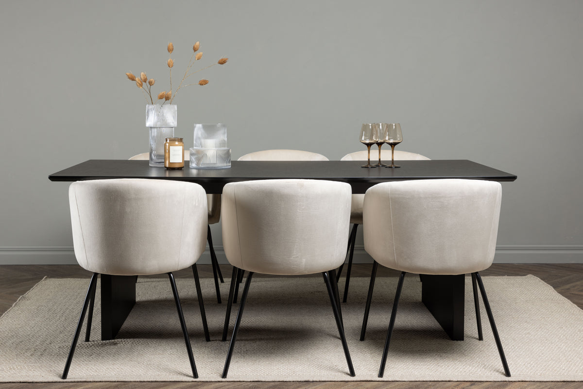 Dining Chair Beige + Rectangular Dining Table 100 x 200 Black