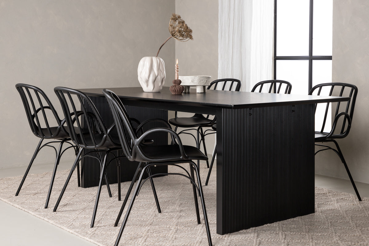 Dining Chair 2-pack Black + Rectangular Dining Table 100 x 200 Black