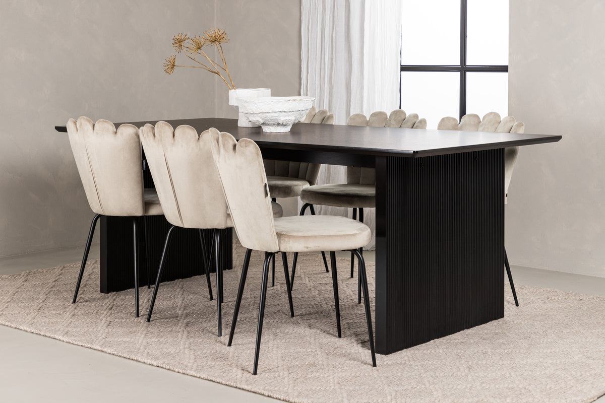 Dining Chair 2-pack Beige + Rectangular Dining Table 100 x 200 Black