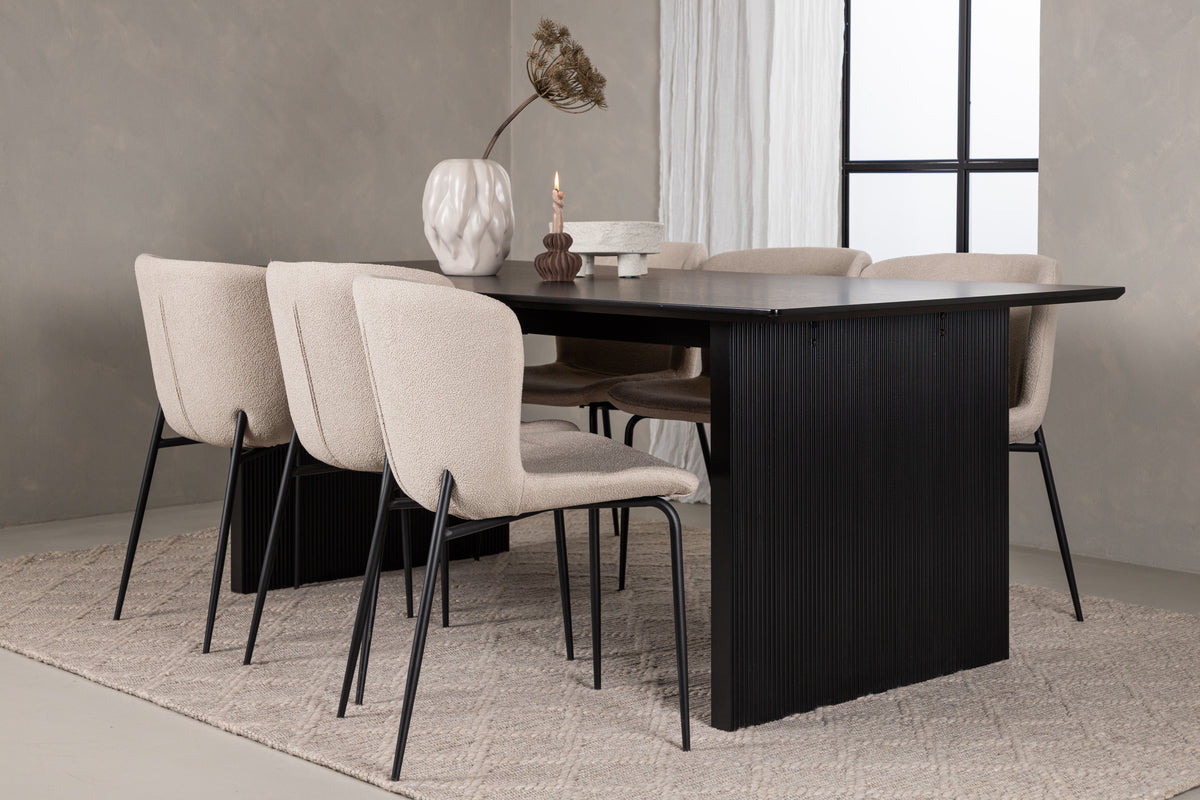 Dining Chair 2-pack Dark Grey + Rectangular Dining Table 100 x 200 Black