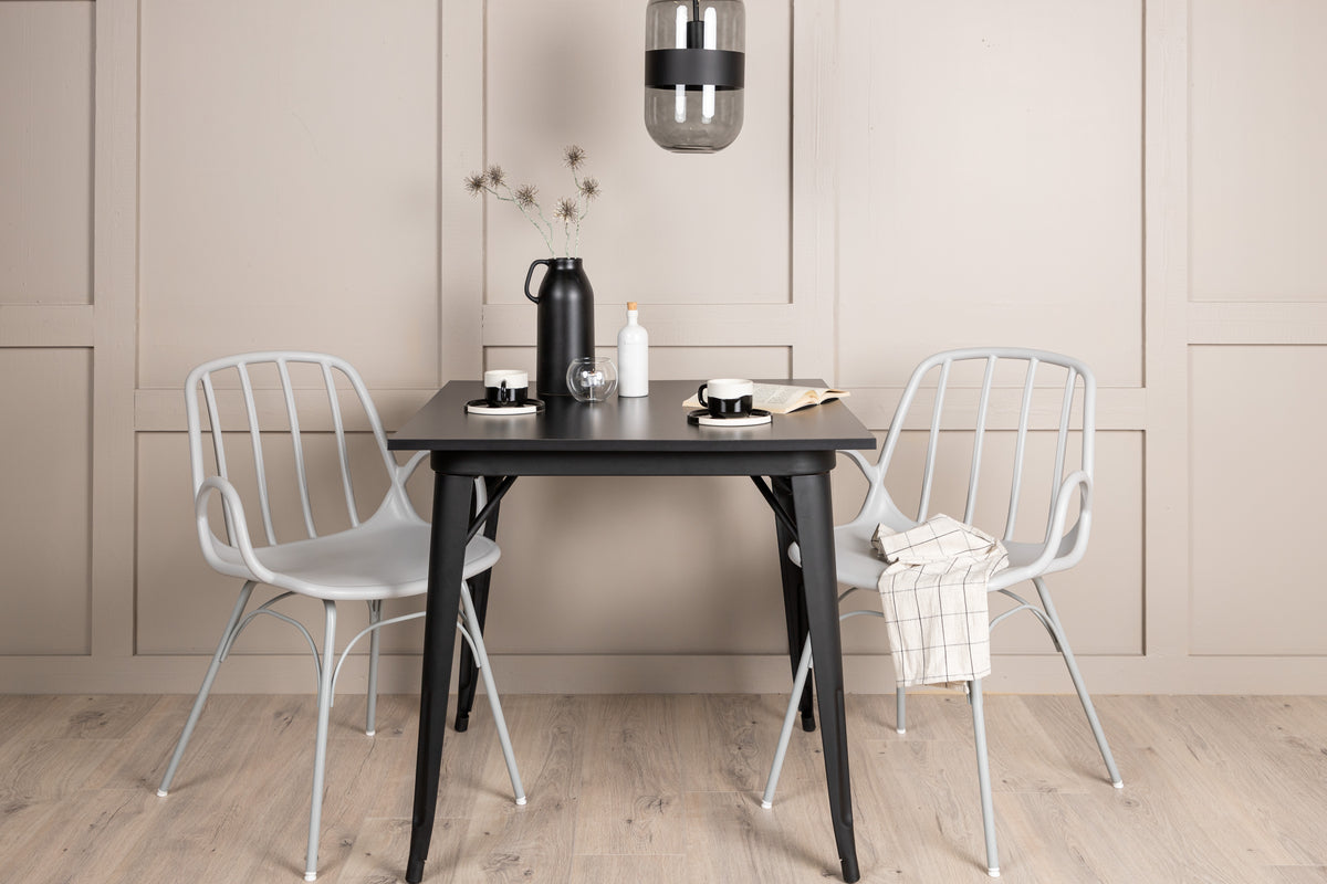 Rectangular Dining Table 80 x 80 Black + Dining Chair 2-pack Light Grey