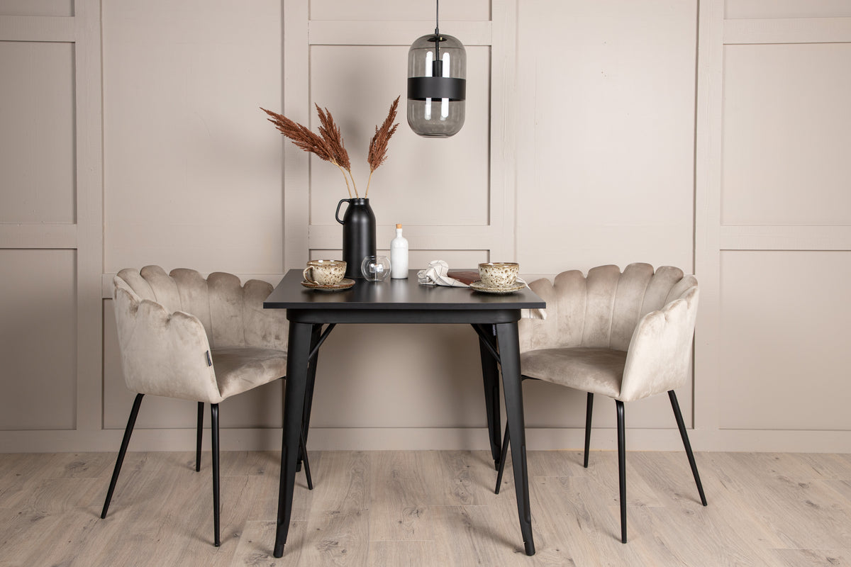 Dining Chair Beige + Rectangular Dining Table 80 x 80 Black