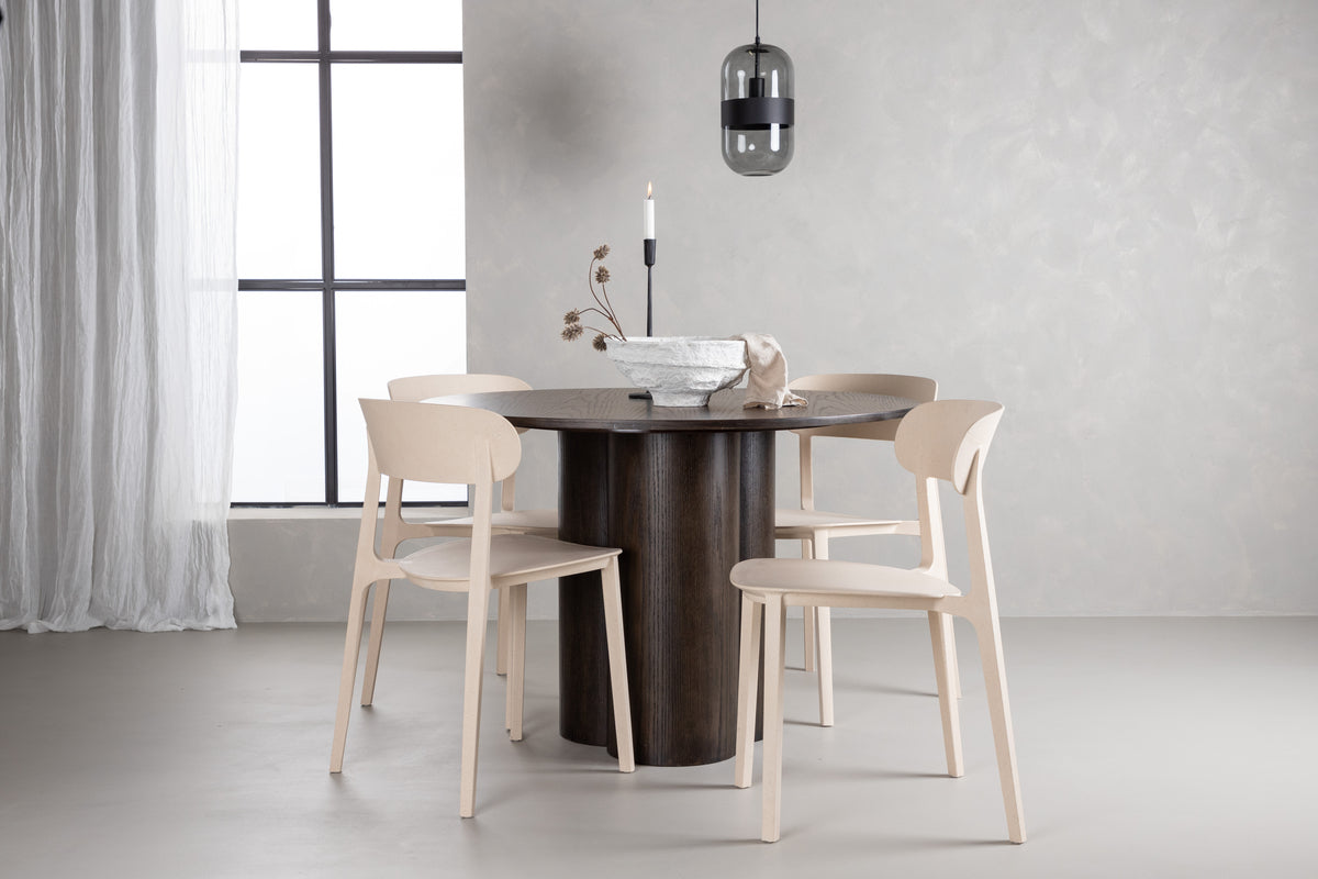 Dining Chair 2-pack Beige + Round Dining Table ø110 Mocca