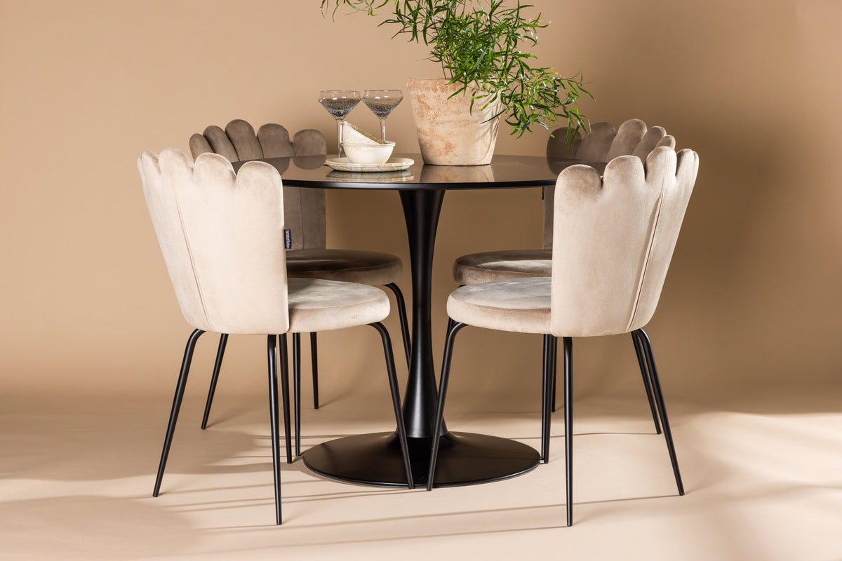 Dining Chair 2-pack Beige + Round Dining Table ø100 Black