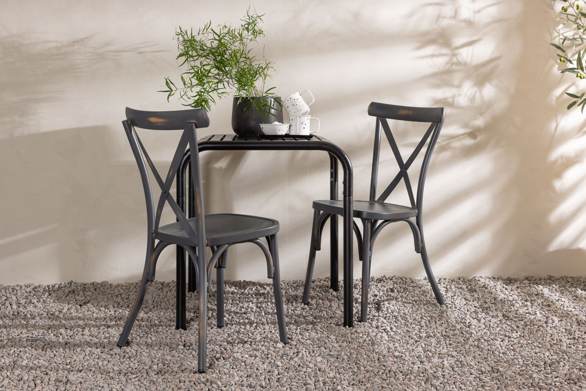 Cafe Table 70 x 70 Black + Dining Chair 2-pack Dark Grey