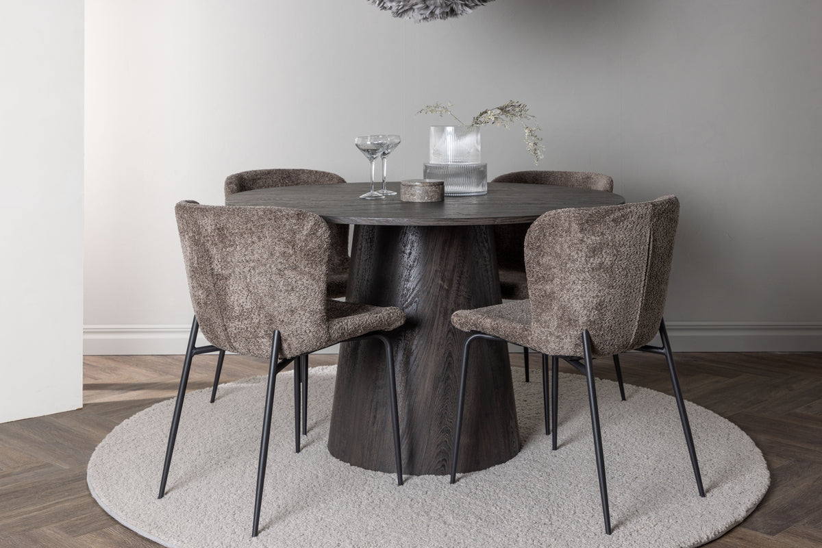Dining Chair 2-pack Dark Grey + Round Dining Table ø120 Mocca