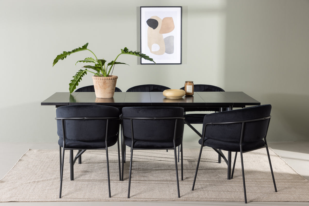 Rectangular Dining Table 90 x 200 Black + Dining Chair 2-pack Black