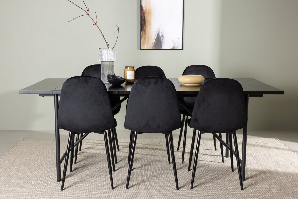 Dining Chair 2-pack Black + Rectangular Dining Table 90 x 200 Black