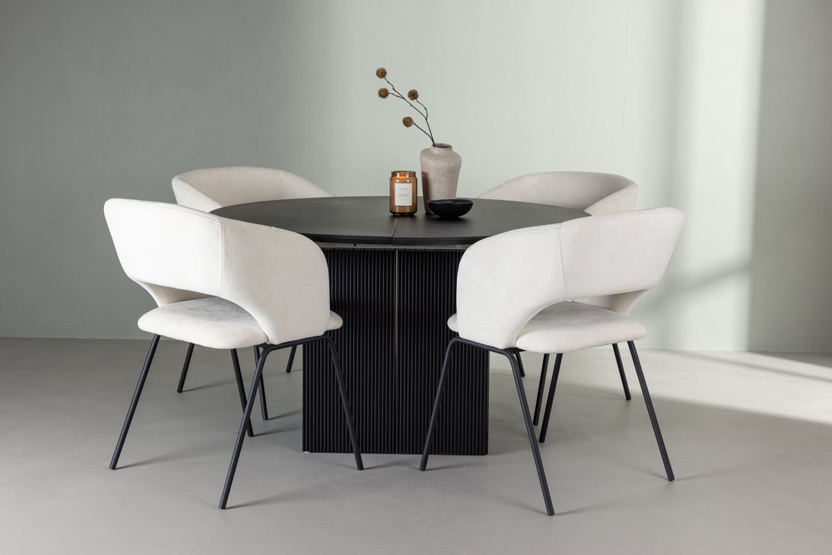 Dining Chair 2-pack Offwhite + Round Dining Table ø130 Black