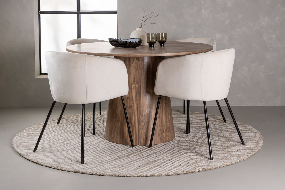 Dining Chair Beige + Round Dining Table ø120 Nature