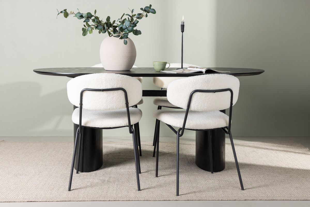 Dining Chair 2-pack White + Oval Dining Table 90 x 180 Black
