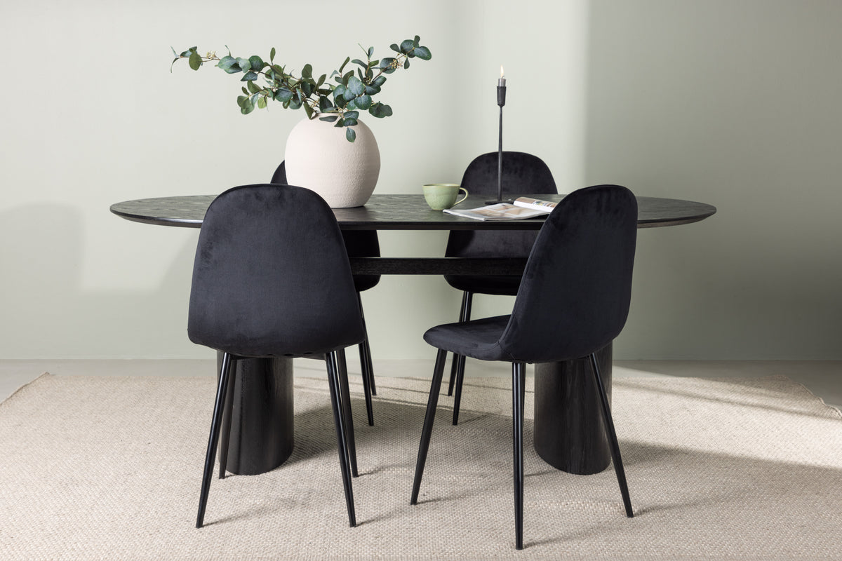 Dining Chair 2-pack Black + Oval Dining Table 90 x 180 Black