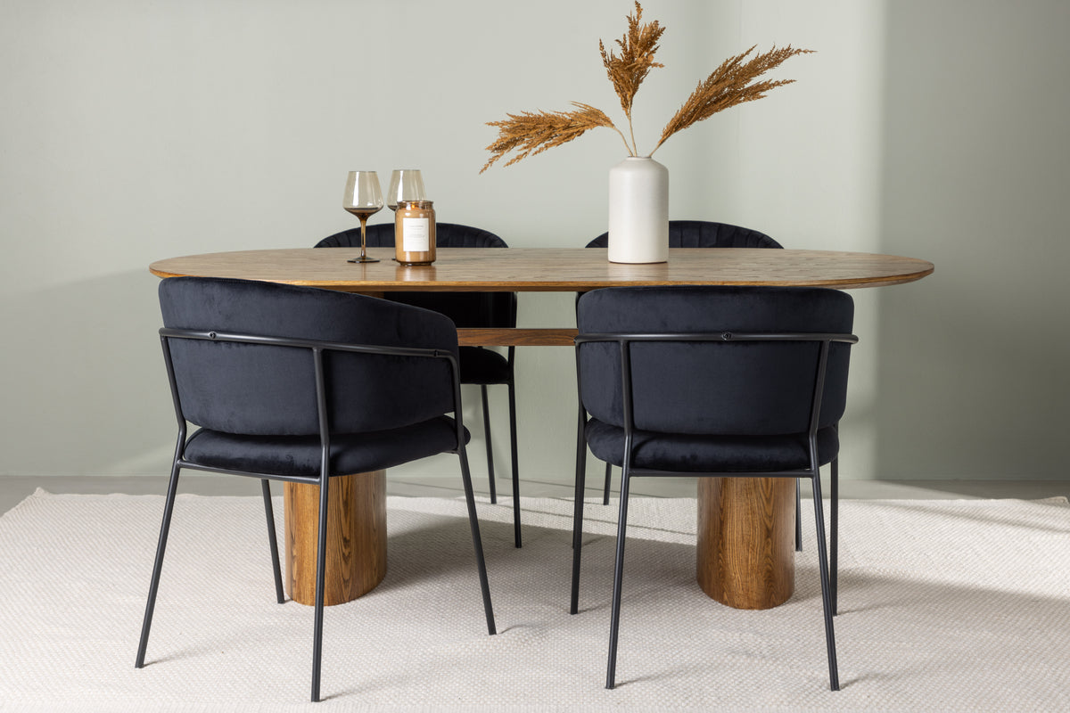 Dining Chair 2-pack Black + Oval Dining Table 90 x 180 Nature