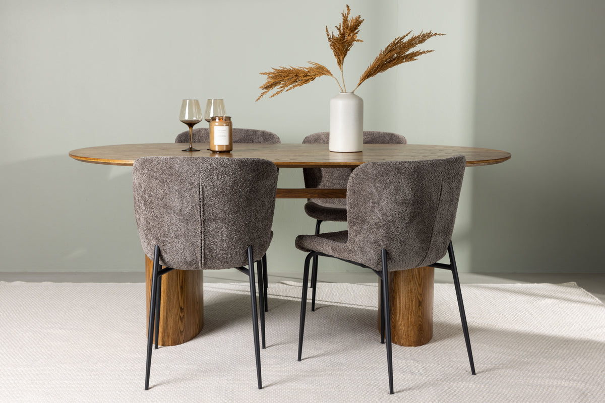 Dining Chair 2-pack Dark Grey + Oval Dining Table 90 x 180 Nature