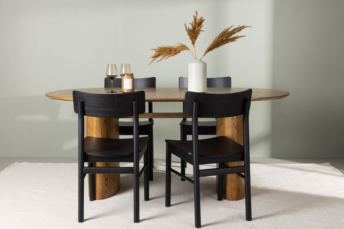 Dining Chair 2-pack Black + Oval Dining Table 90 x 180 Nature