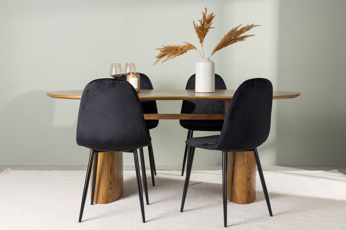 Dining Chair 2-pack Black + Oval Dining Table 90 x 180 Nature