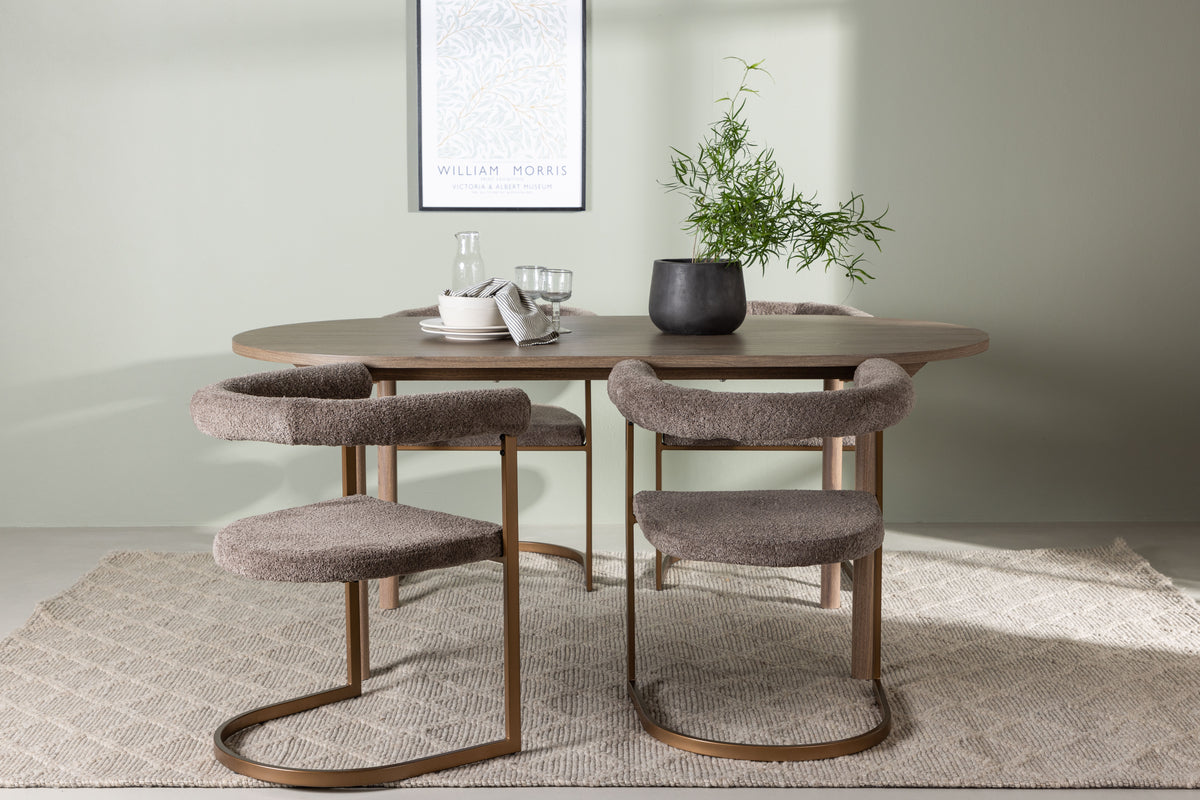 Oval Dining Table 90 x 180 Nature + Dining Chair 2-pack Brown