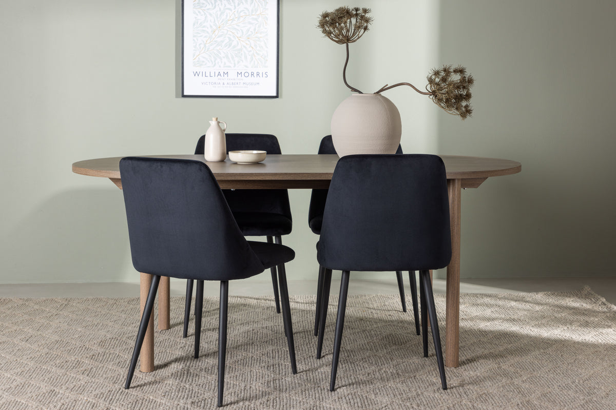 Oval Dining Table 90 x 180 Nature + Dining Chair 2-pack Black