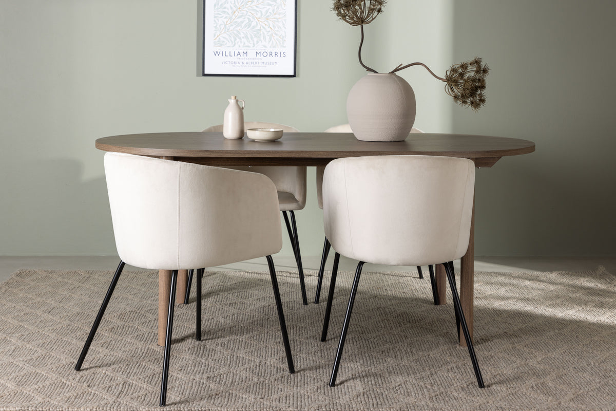 Dining Chair Beige + Oval Dining Table 90 x 180 Nature