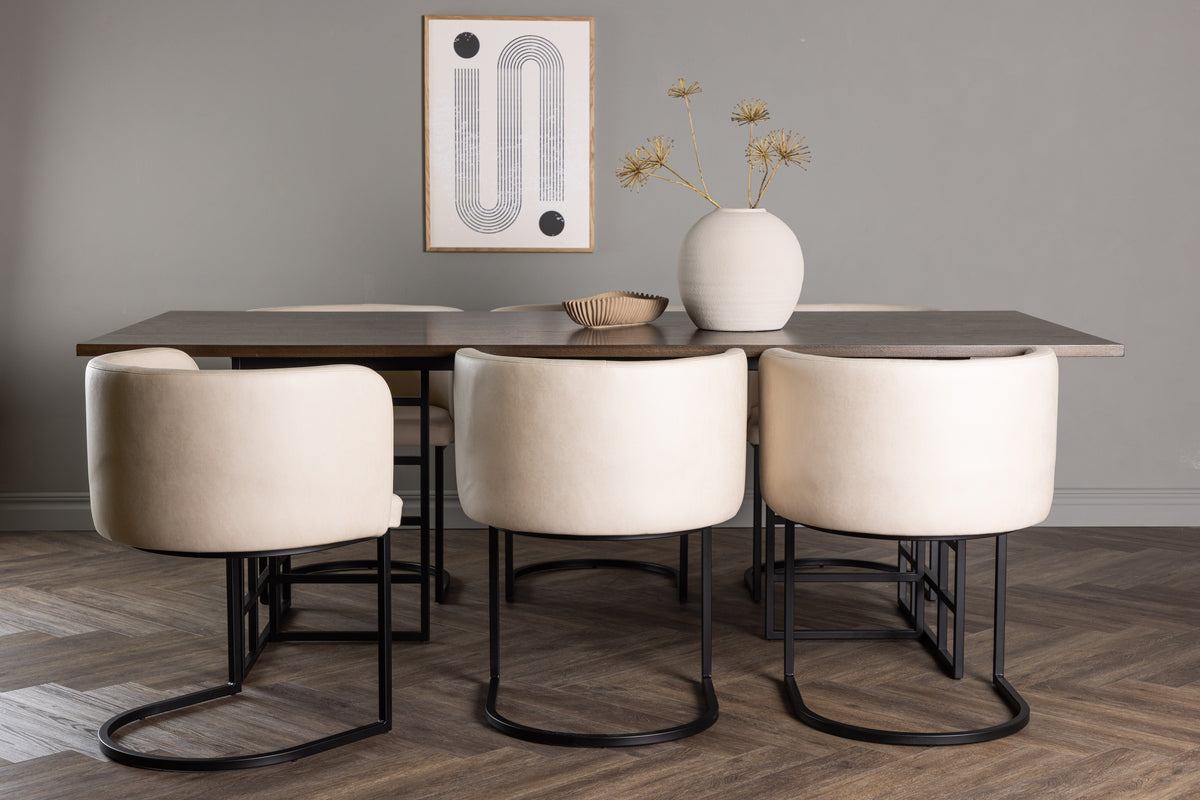 Dining Chair Beige + Rectangular Dining Table 100 x 220 Mocca