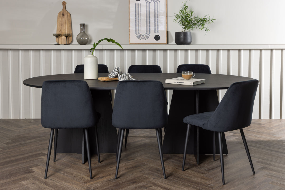 Oval Dining Table 115 x 230 Black + Dining Chair 2-pack Black