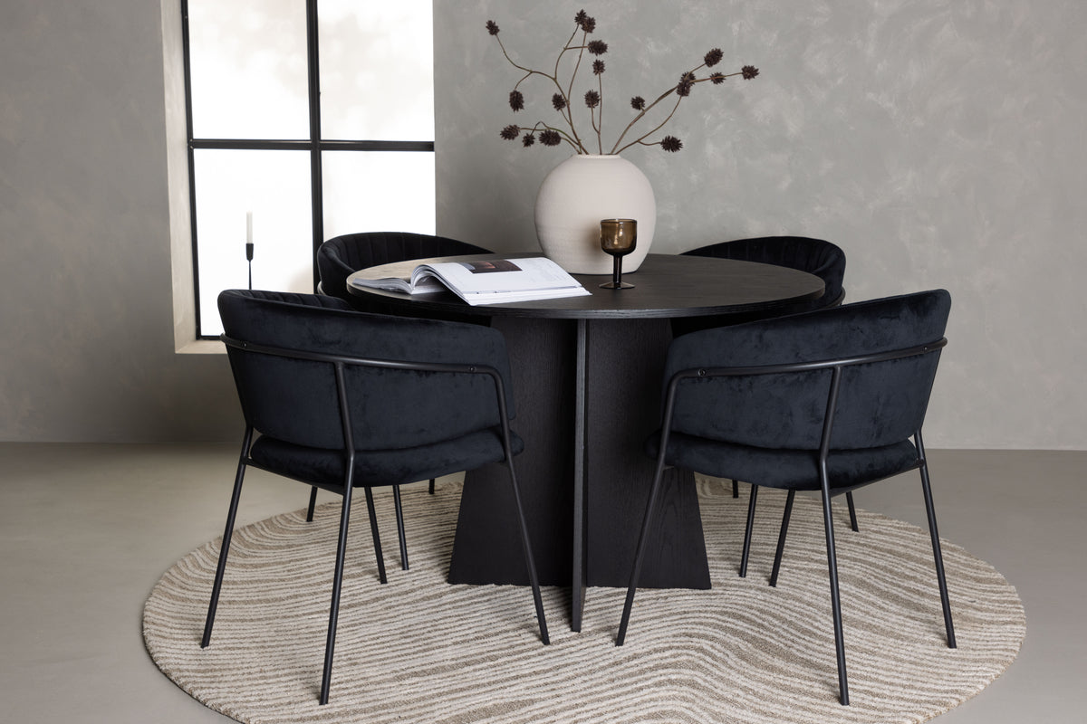 Round Dining Table ø110 Black + Dining Chair 2-pack Black