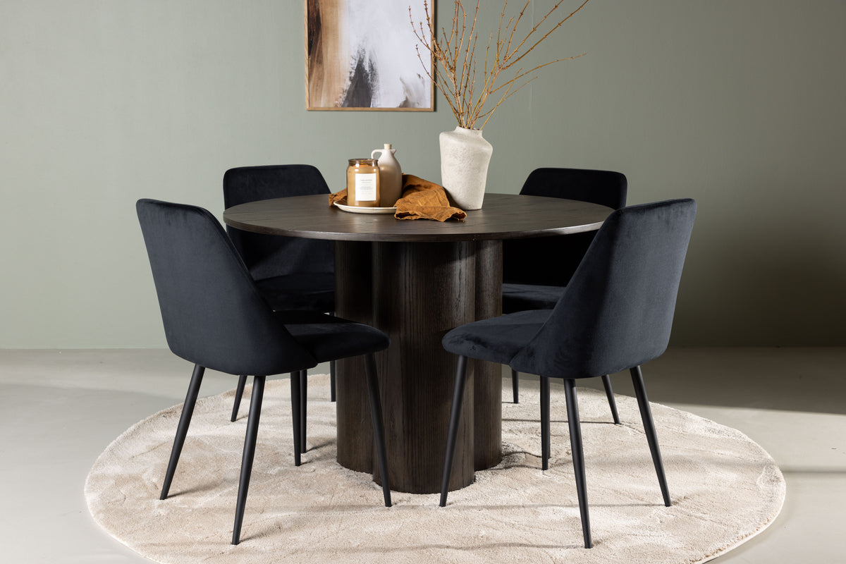 Round Dining Table ø110 Mocca + Dining Chair 2-pack Black