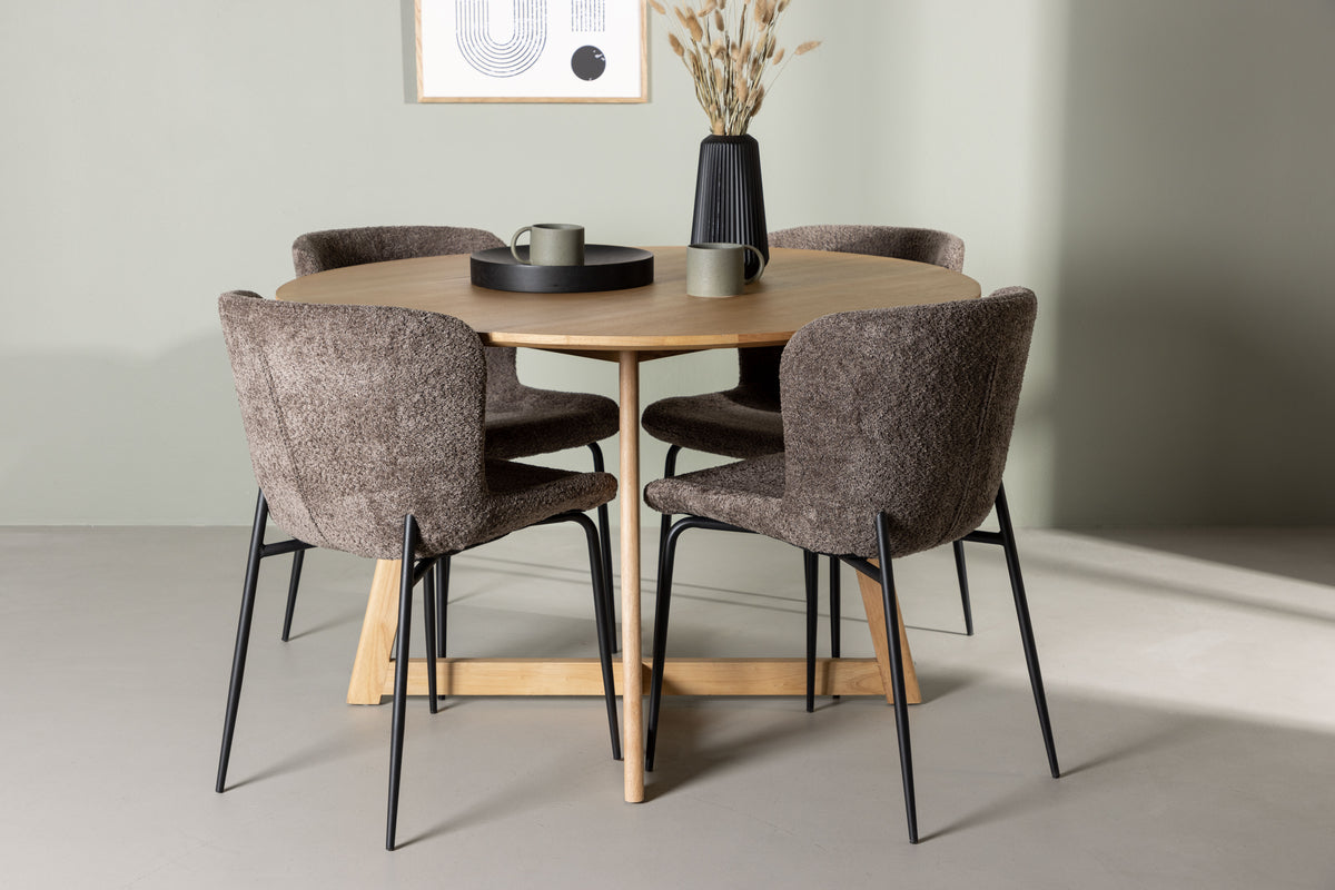 Dining Chair 2-pack Dark Grey + Round Dining Table ø120 Brown