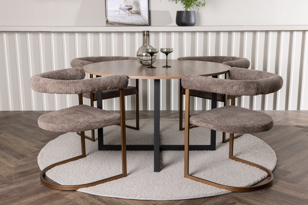 Round Dining Table ø120 Walnut + Dining Chair 2-pack Brown