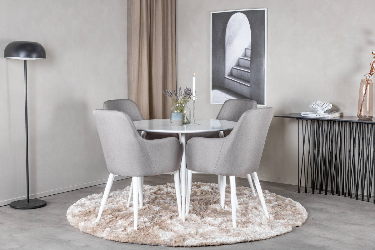 Round Dining Table ø100 White + Dining Chair 2-pack Grey
