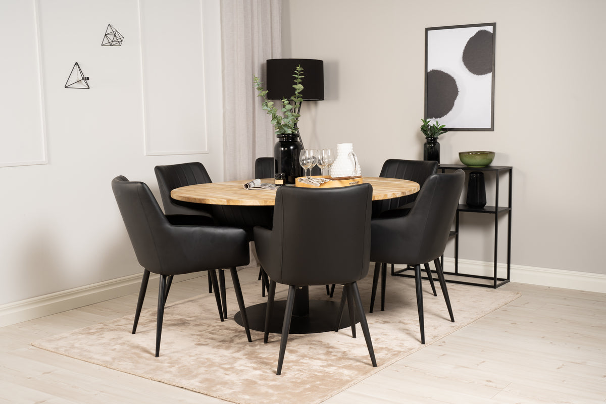 Round Dining Table ø140 Nature + Dining Chair 2-pack Black