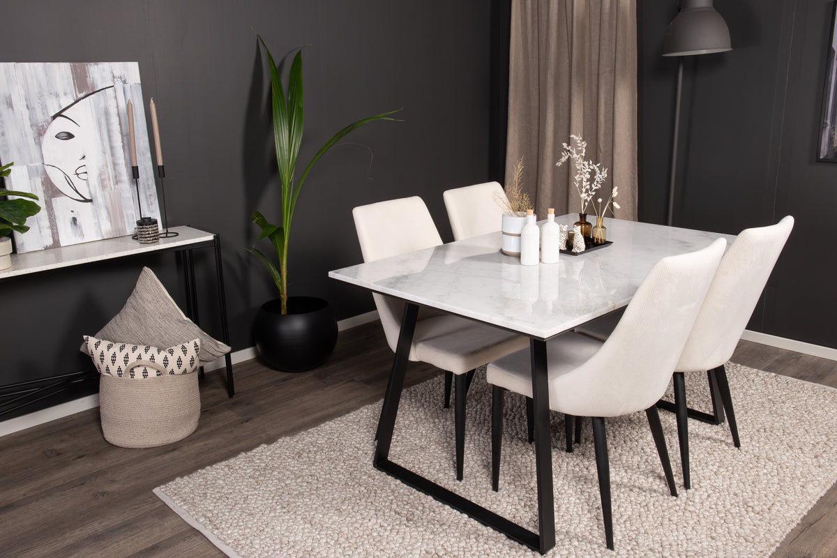 Rectangular Dining Table 75 x 140 x 90 Black + Dining Chair Beige