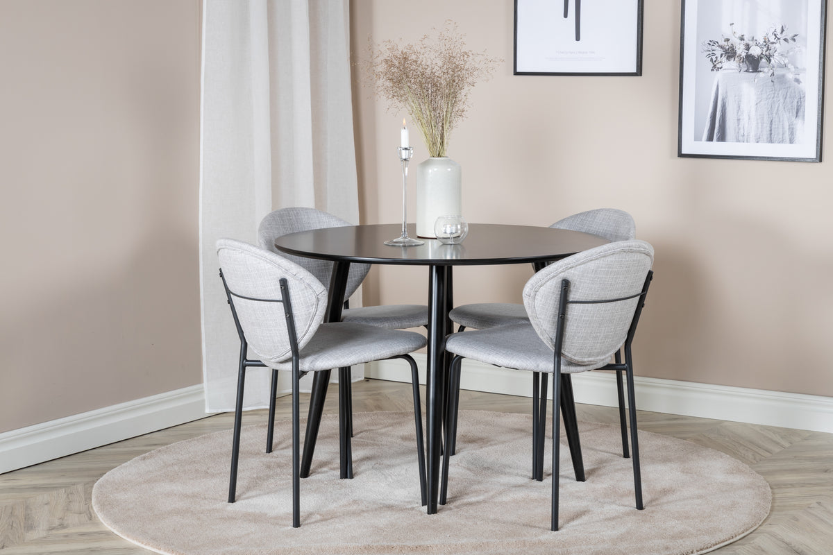 Dining Chair 2-pack Grey + Round Dining Table ø100 Black