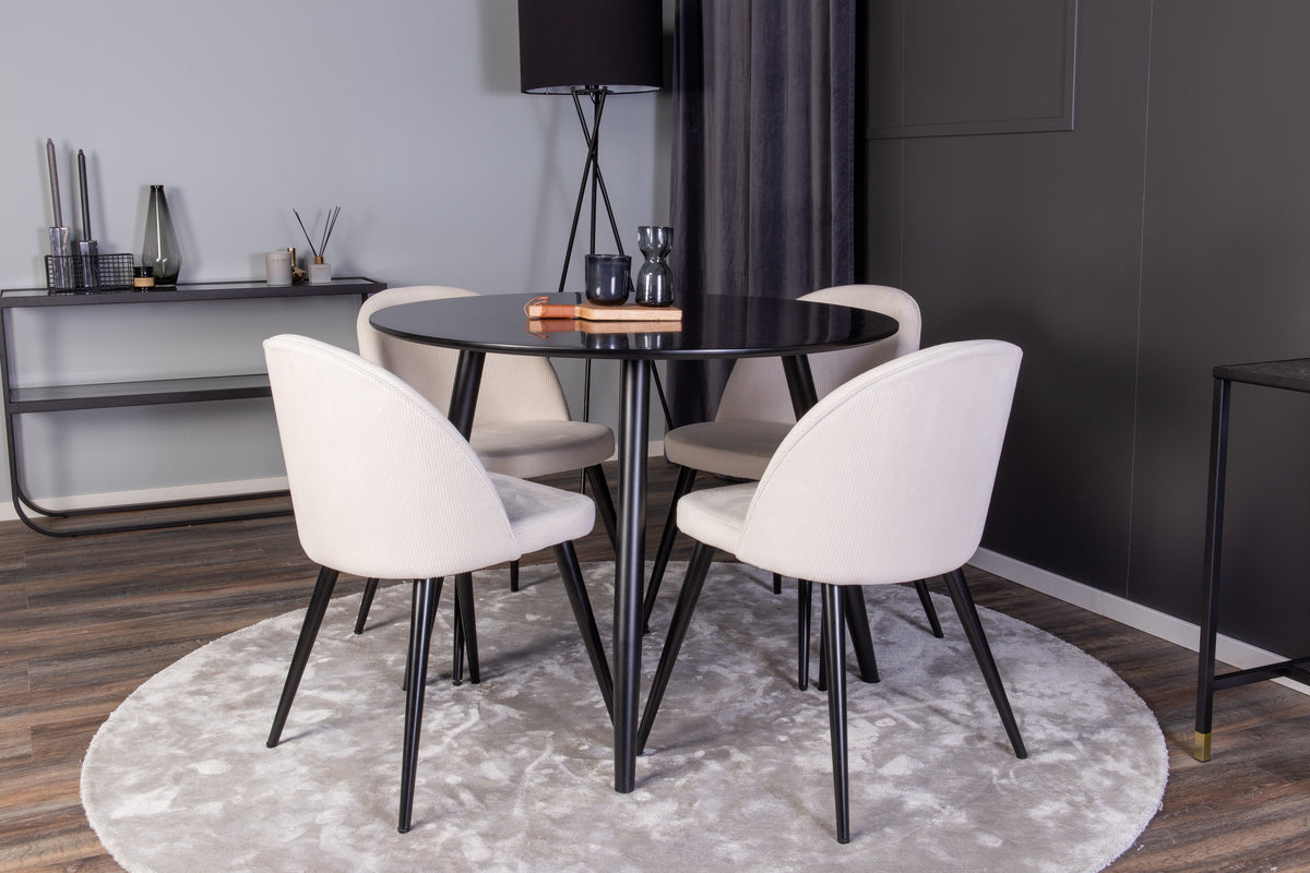 Dining Chair 2-pack Cream + Round Dining Table ø100 Black