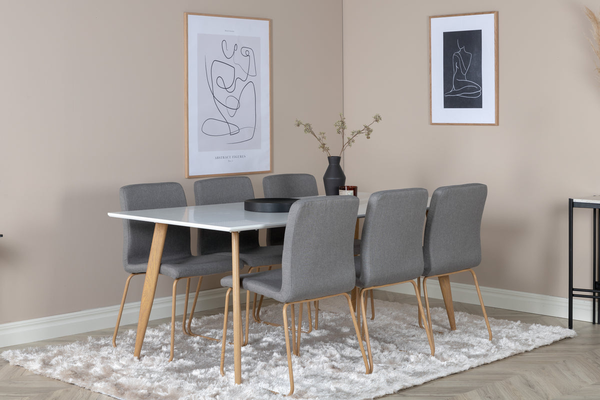 Dining Chair 2-pack Grey + Rectangular Dining Table 90 x 180 White