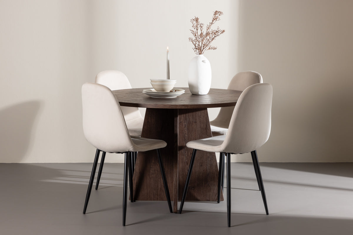 Dining Chair 2-pack Beige + Round Dining Table ø110 Mocca