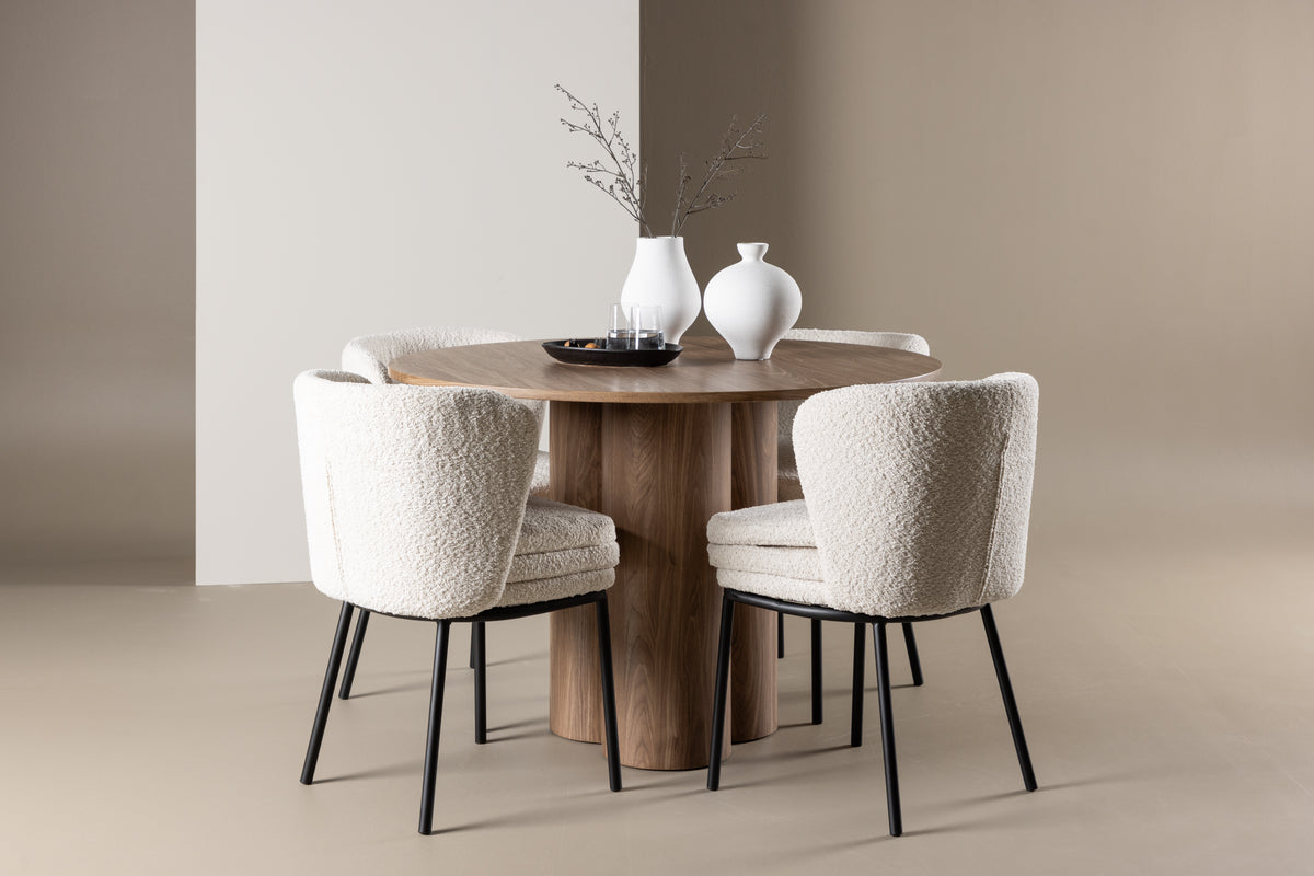 Dining Chair 2-pack White + Round Dining Table ø110 Brown