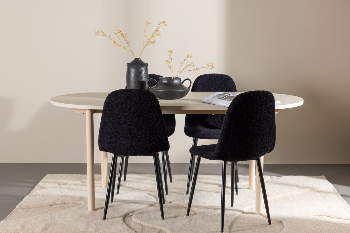 Dining Chair 2-pack Black + Oval Dining Table 90 x 180 Whitewash