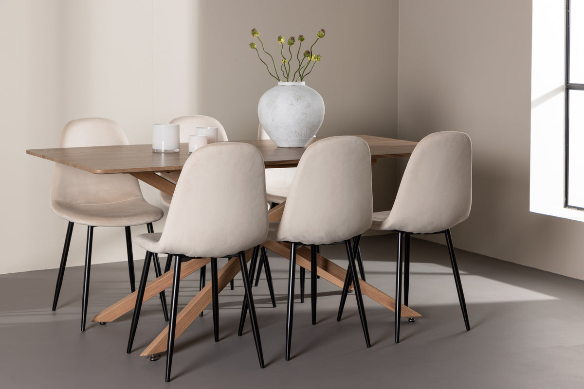 Dining Chair 2-pack Beige + Rectangular Dining Table 90 x 180 Mocca