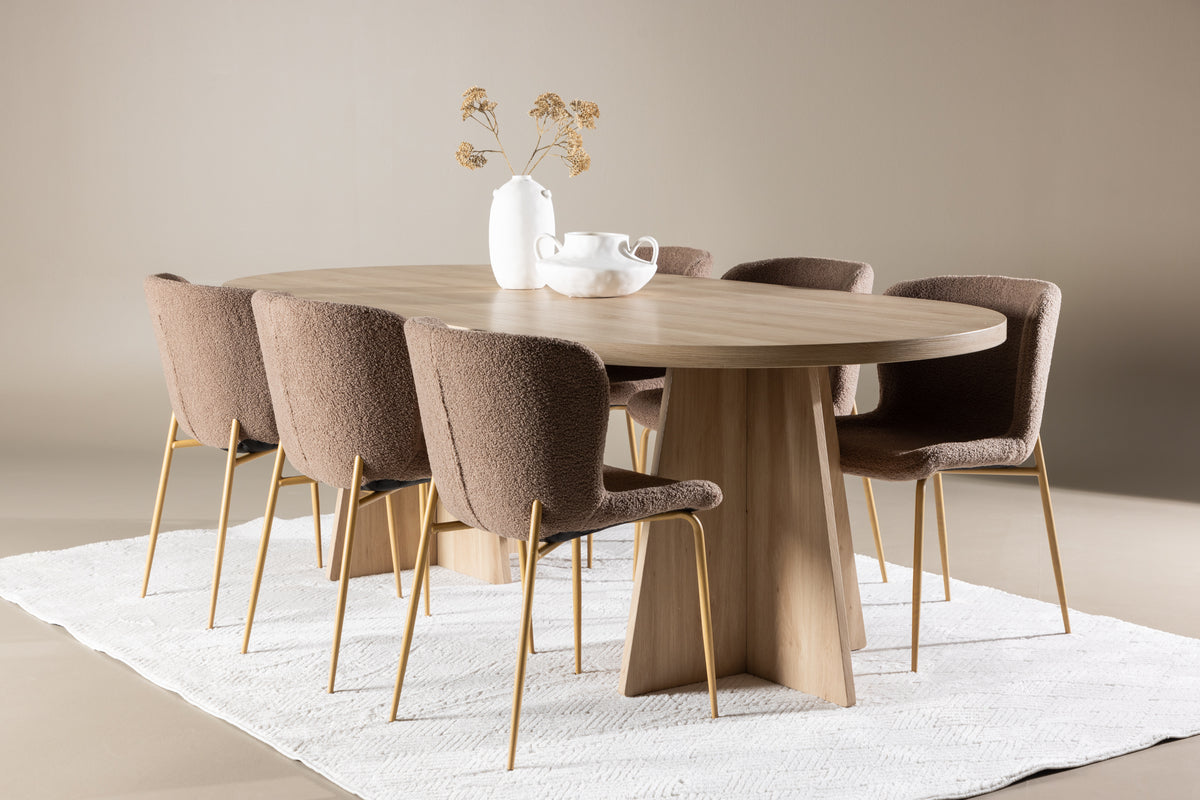 Oval Dining Table 115 x 230 Nature + Dining Chair 2-pack Brown
