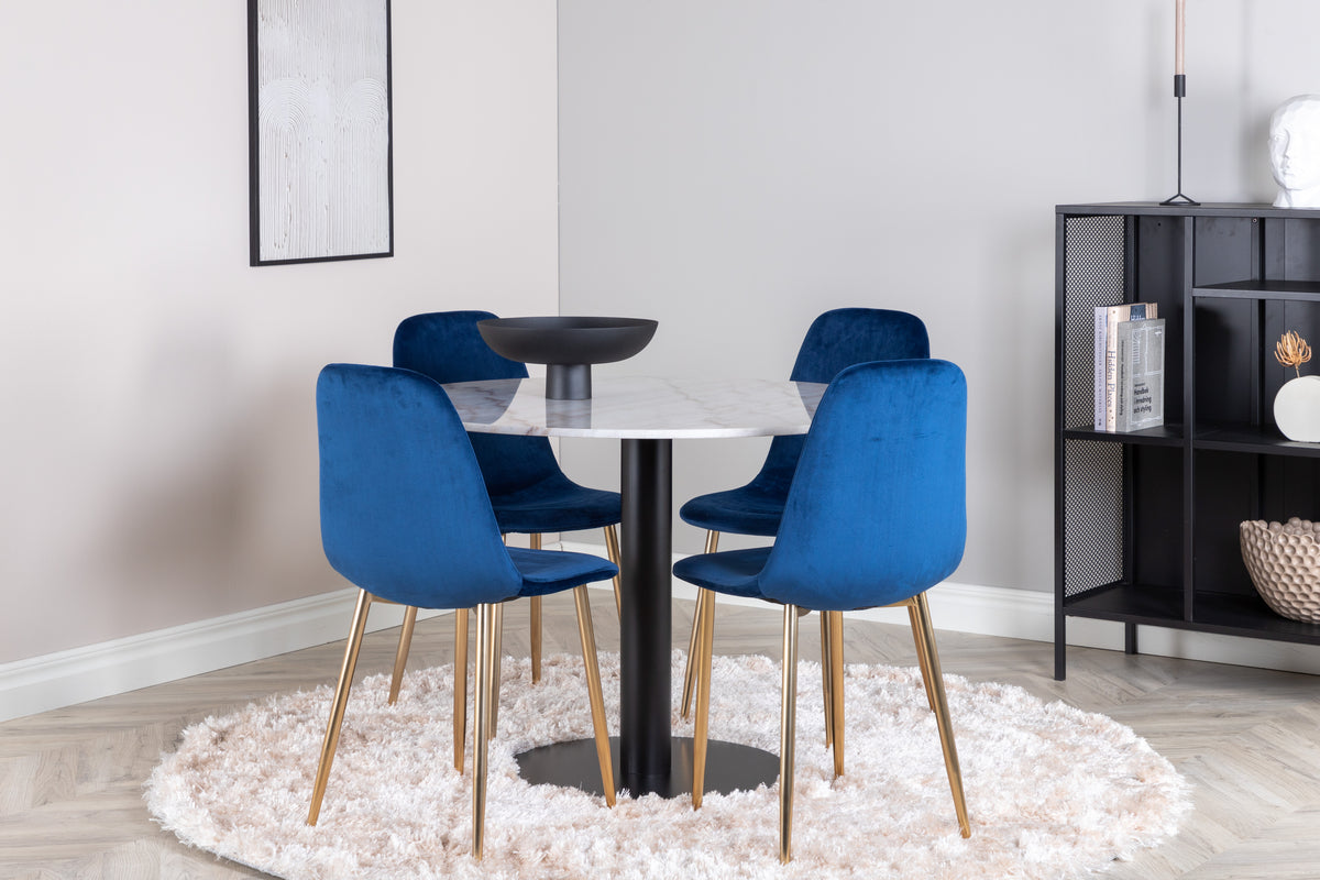 Round Dining Table ø106 White + Dining Chair 2-pack Blue