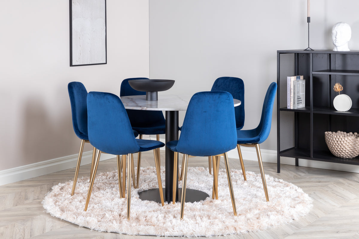 Round Dining Table ø106 White + Dining Chair 2-pack Blue