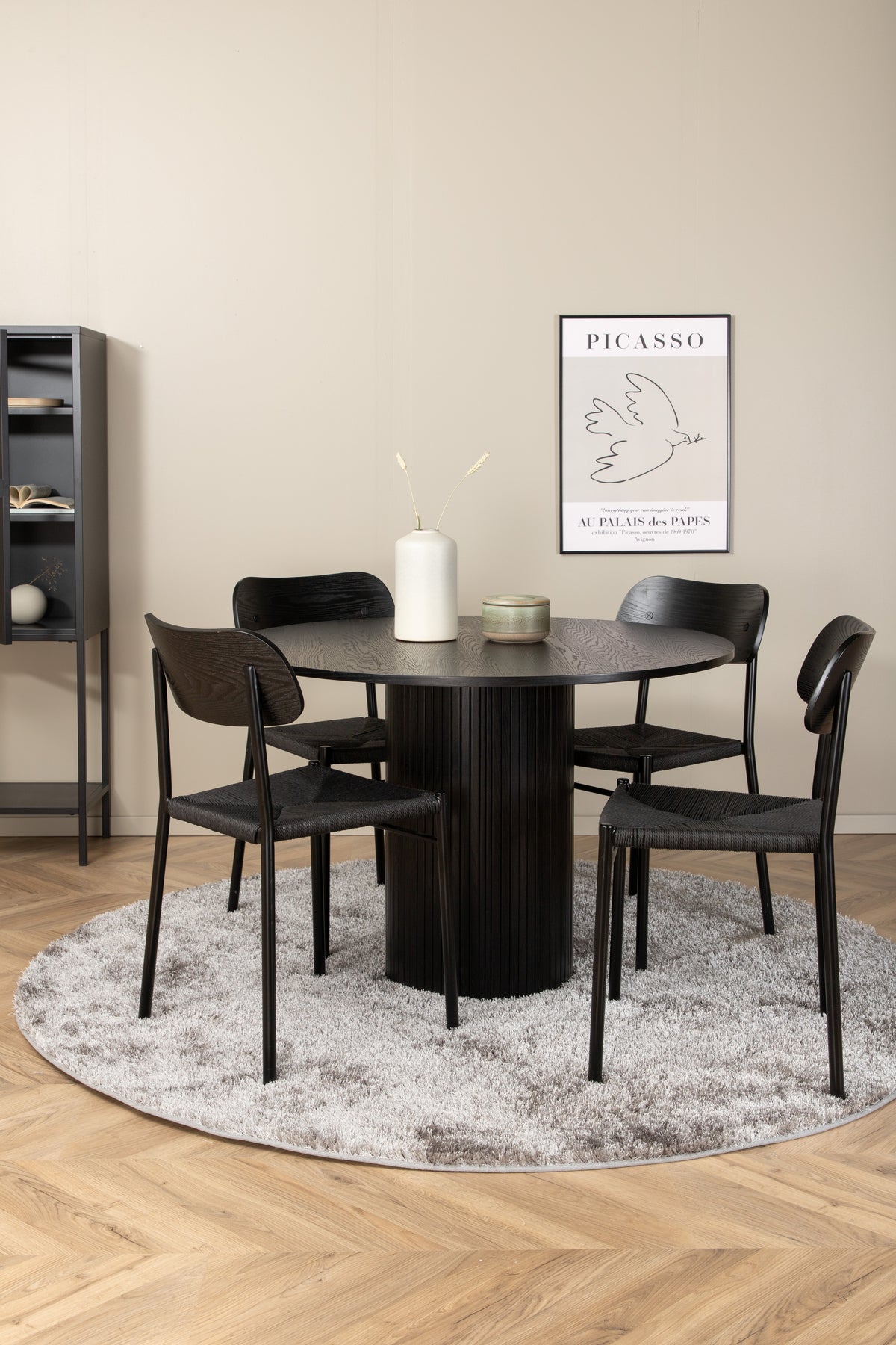 Round Dining Table ø110 Black + Dining Chair 2-pack Black