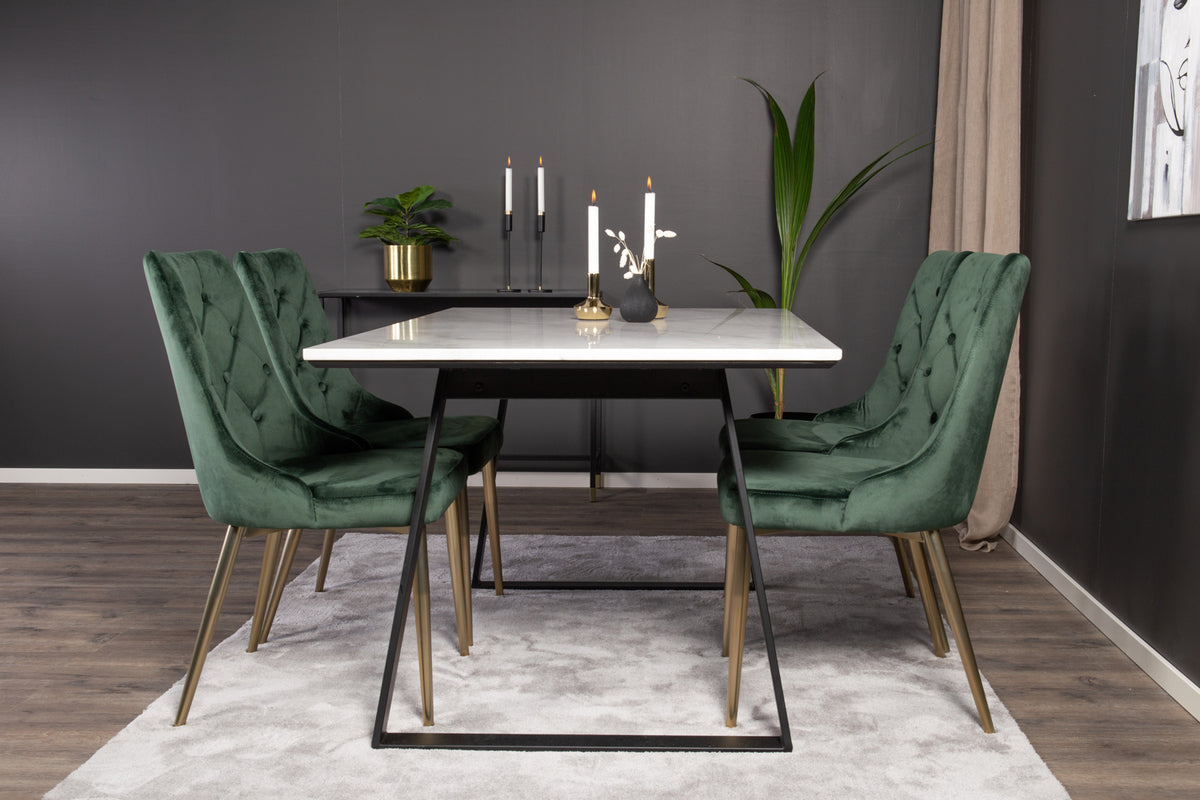 Rectangular Dining Table 75 x 140 x 90 Black + Dining Chair 2-pack Green