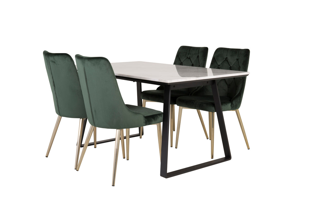Rectangular Dining Table 75 x 140 x 90 Black + Dining Chair 2-pack Green