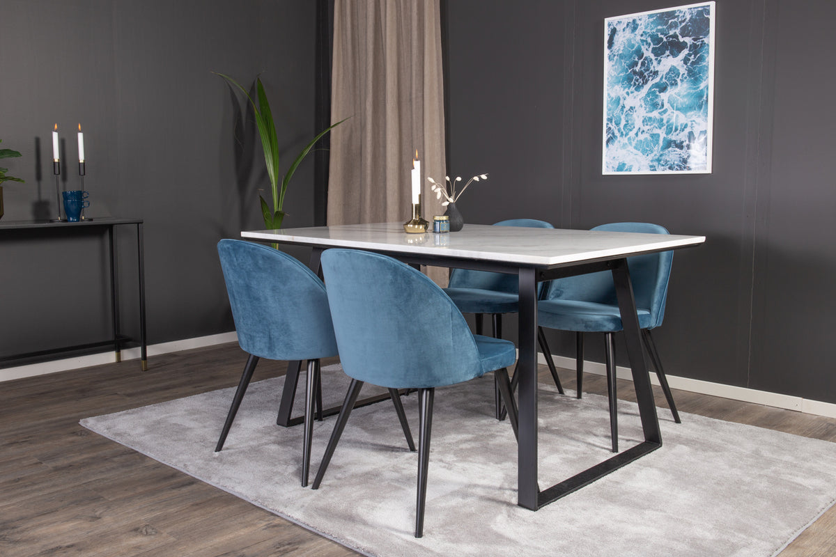 Rectangular Dining Table 75 x 140 x 90 Black + Dining Chair 2-pack Blue