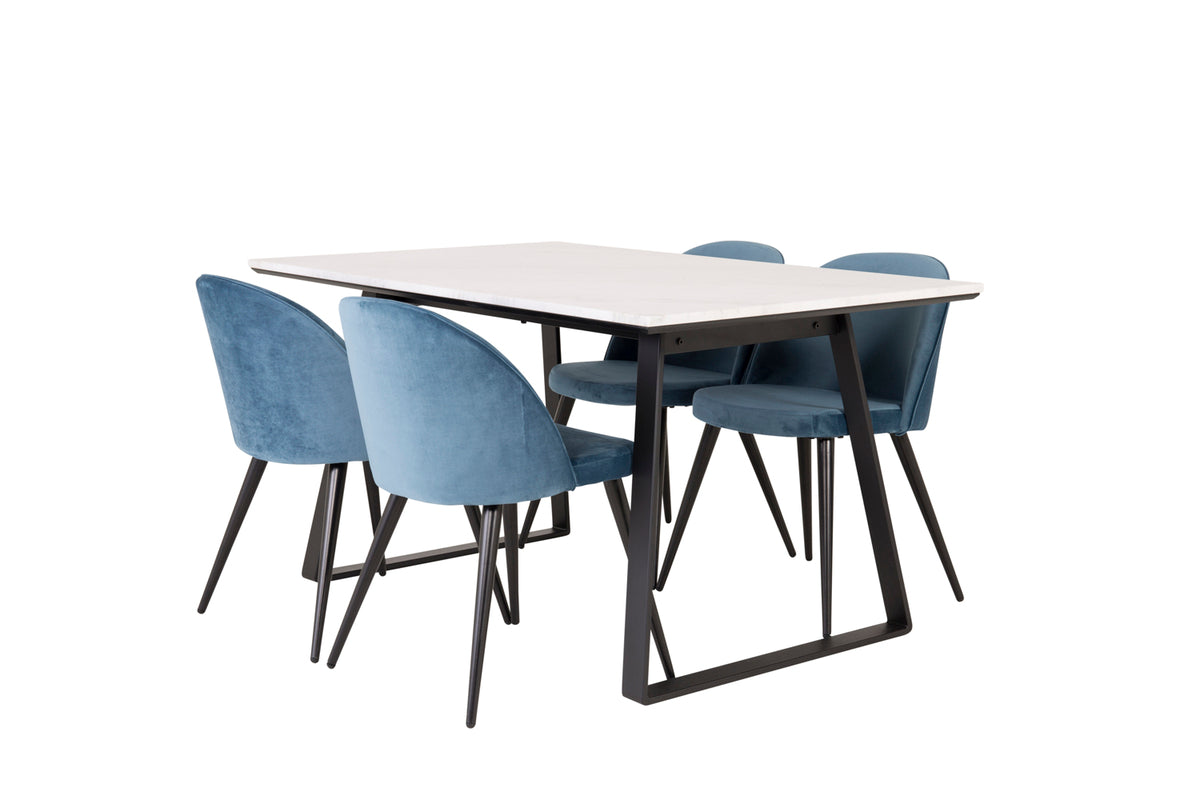 Rectangular Dining Table 75 x 140 x 90 Black + Dining Chair 2-pack Blue