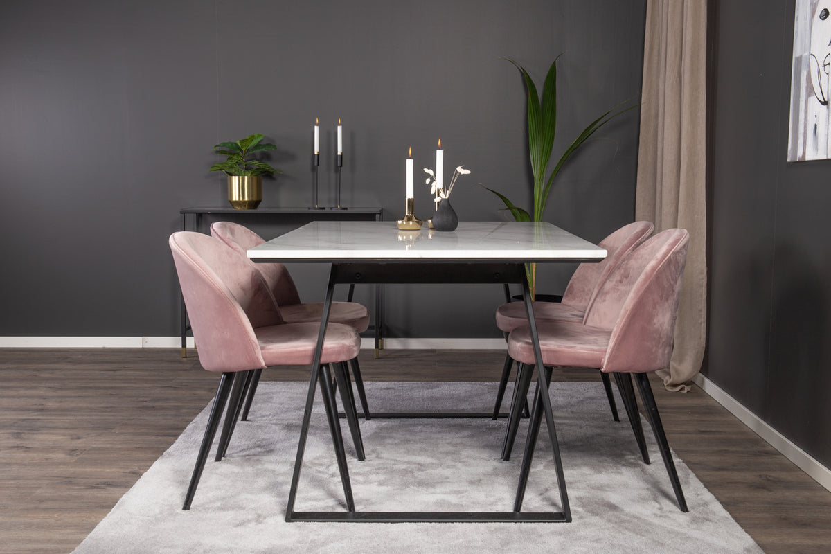 Rectangular Dining Table 75 x 140 x 90 Black + Dining Chair 2-pack Dusty Pink